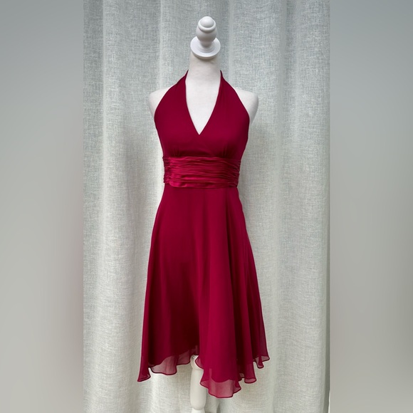Maggy London burgundy mulberry red halter silk midi dress - Picture 1 of 8